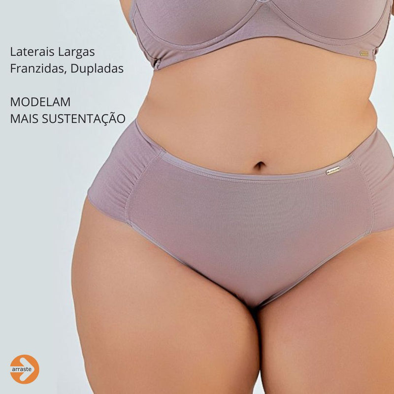 Calcinha BOMBOM Plus Size Laterais Dupladas Largas Franzidas Tecido Respirável Antibacteriano