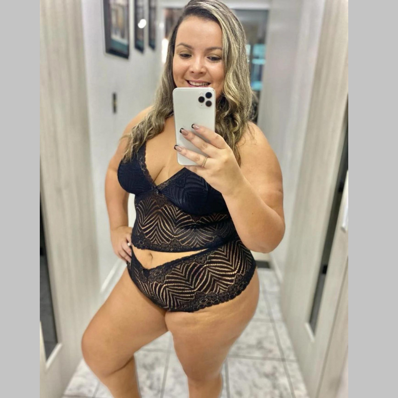 Conj ELISA Plus Size Sem Bojo Caleçon Renda