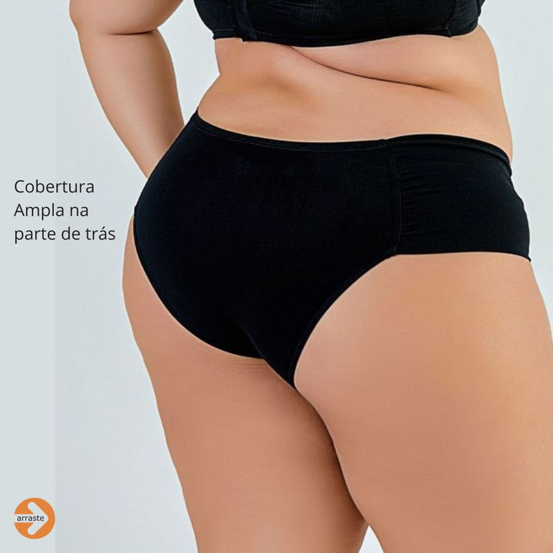 Calcinha BOMBOM Plus Size Laterais Dupladas Largas Franzidas Tecido Respirável Antibacteriano