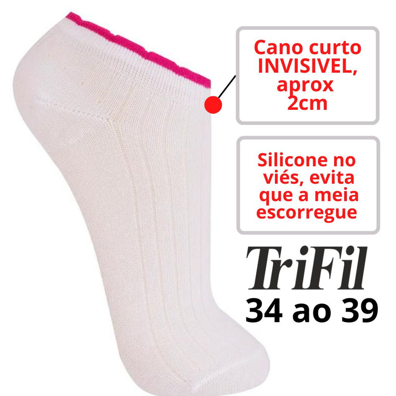 Meia TRIFIL SAPATILHA INVISÍVEL Cano Curto Branca 34 a 39 TO7046