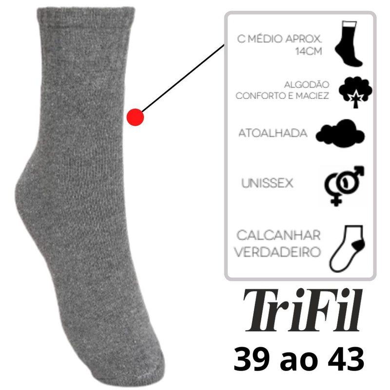 Meia TRIFIL UNISEX CANO MEDIO 14CM Atoalhada Cinza 39 a 43 TO8720