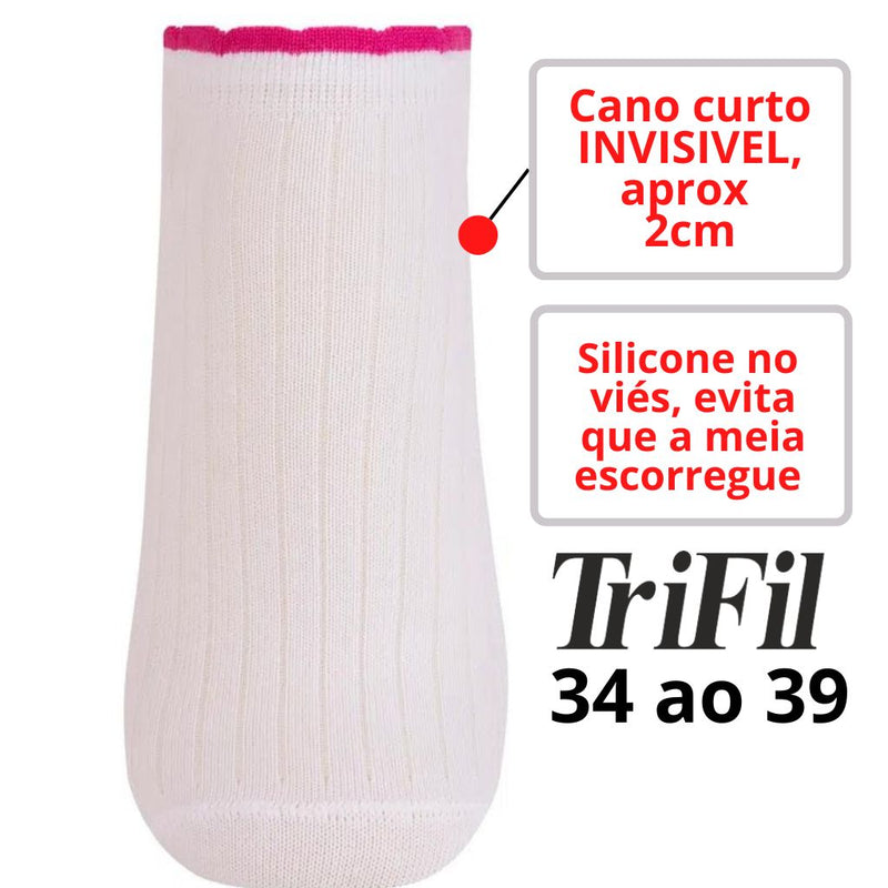 Meia TRIFIL SAPATILHA INVISÍVEL Cano Curto Branca 34 a 39 TO7046