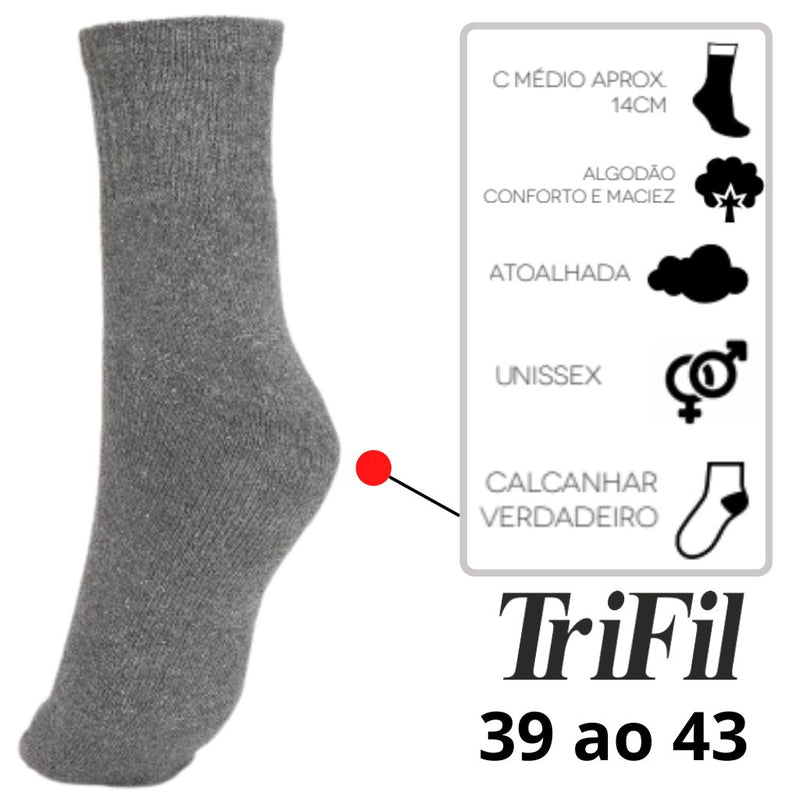 Meia TRIFIL UNISEX CANO MEDIO 14CM Atoalhada Cinza 39 a 43 TO8720