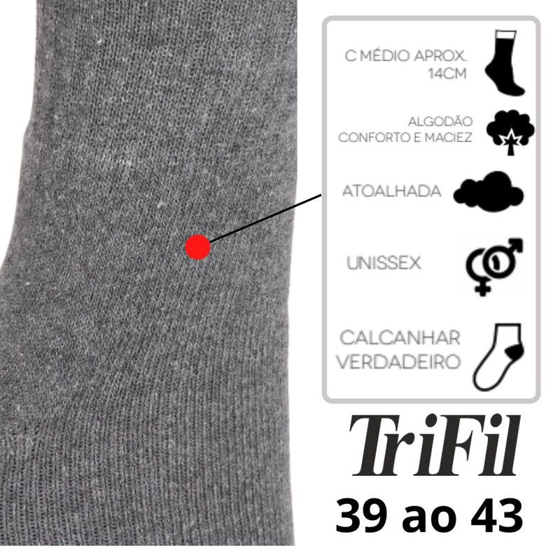 Meia TRIFIL UNISEX CANO MEDIO 14CM Atoalhada Cinza 39 a 43 TO8720