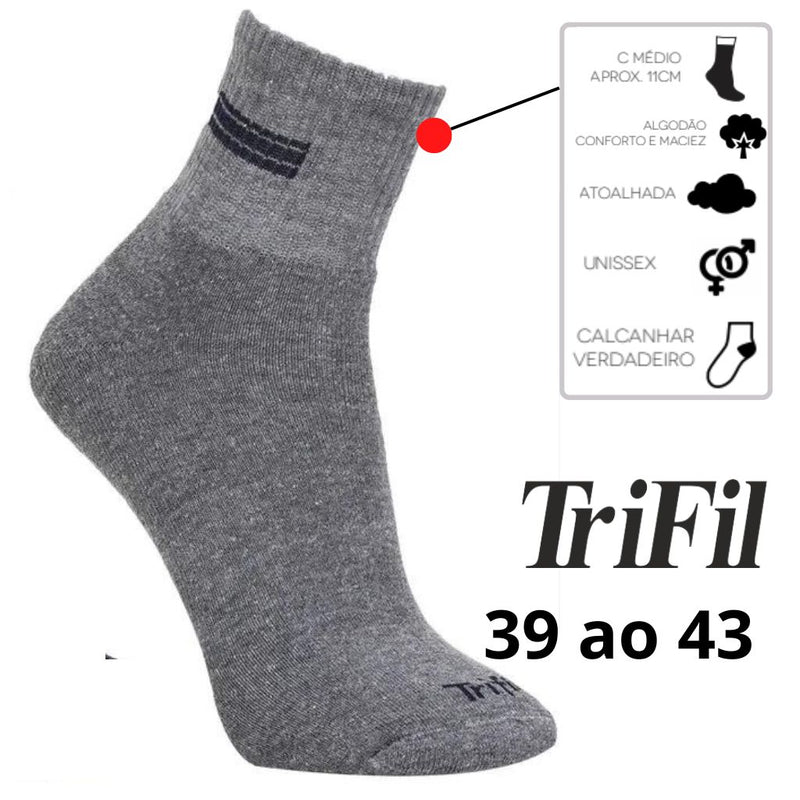 Meia TRIFIL UNISEX CANO MEDIO 11CM Atoalhada Cinza 39 a 43 TO6235