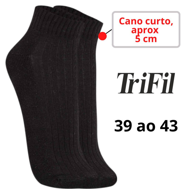 Meia TRIFIL Unisex Cano Curto Esportiva Atoalhada Preto 39 a 43 TO6224