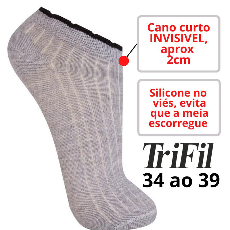 Meia TRIFIL SAPATILHA INVISÍVEL Cano Curto Cinza 34 a 39 TO7046