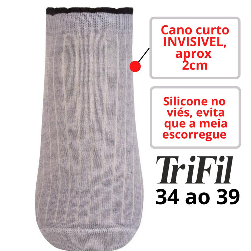 Meia TRIFIL SAPATILHA INVISÍVEL Cano Curto Cinza 34 a 39 TO7046